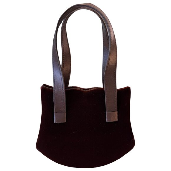 Vintage Burgundy Velvet Serpentine Scalloped Edge Bag 1980s - Picture 4 of 13